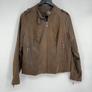 J2 Vegan Chocolate Brown Brushed  Leather Bomber Jacket Size‎ XL